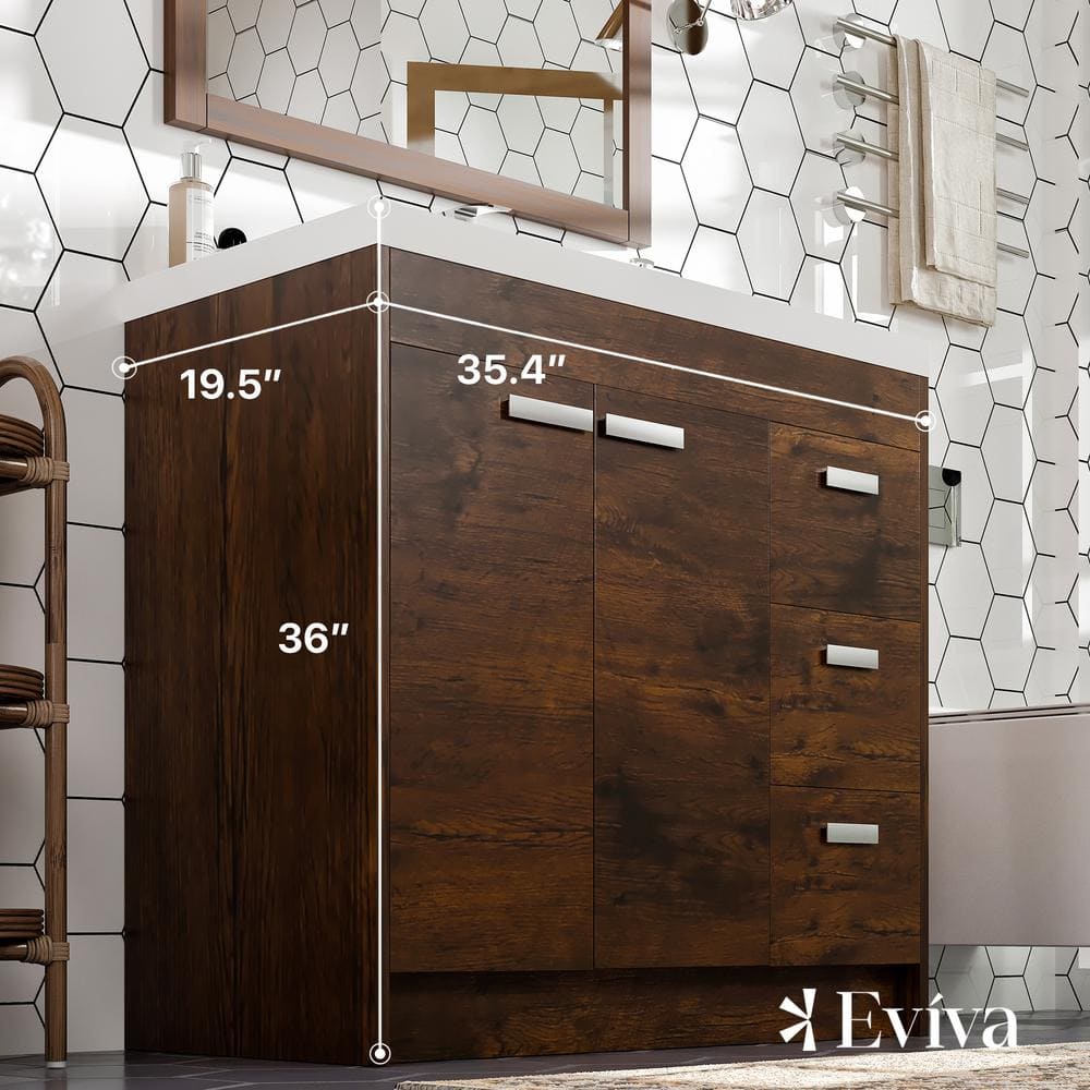 Lugano 36" Rosewood Modern Bathroom Vanity with White Acrylic Top