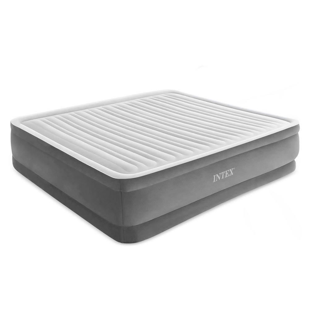 King Size Gray and White Raised Air Mattress with Built-In Pump