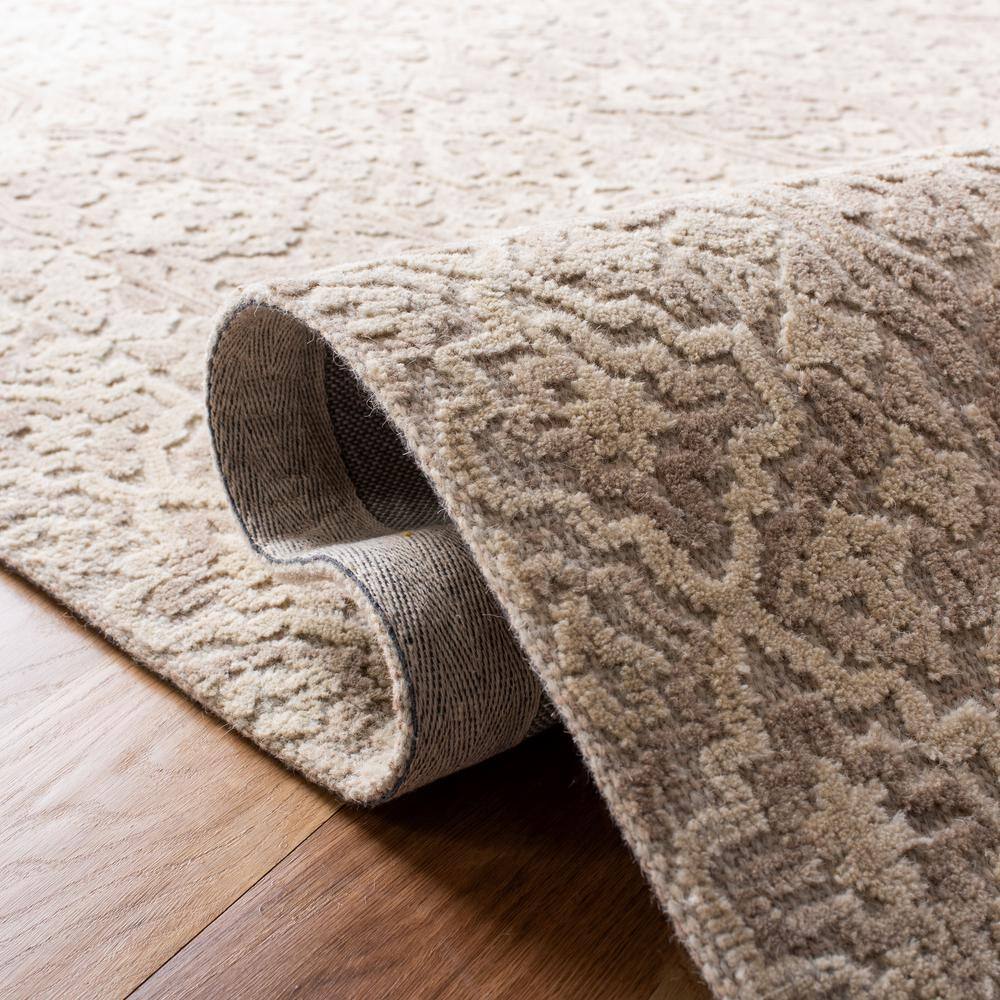 Beige and Light Brown Handmade Wool Abstract Runner Rug