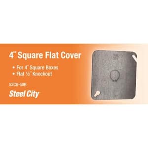 4 in. Flat Metallic Square Cover with 1/2 in. Knockout