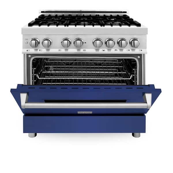 ZLINE Kitchen and Bath 36 in. 6 Burner Dual Fuel Range with Blue