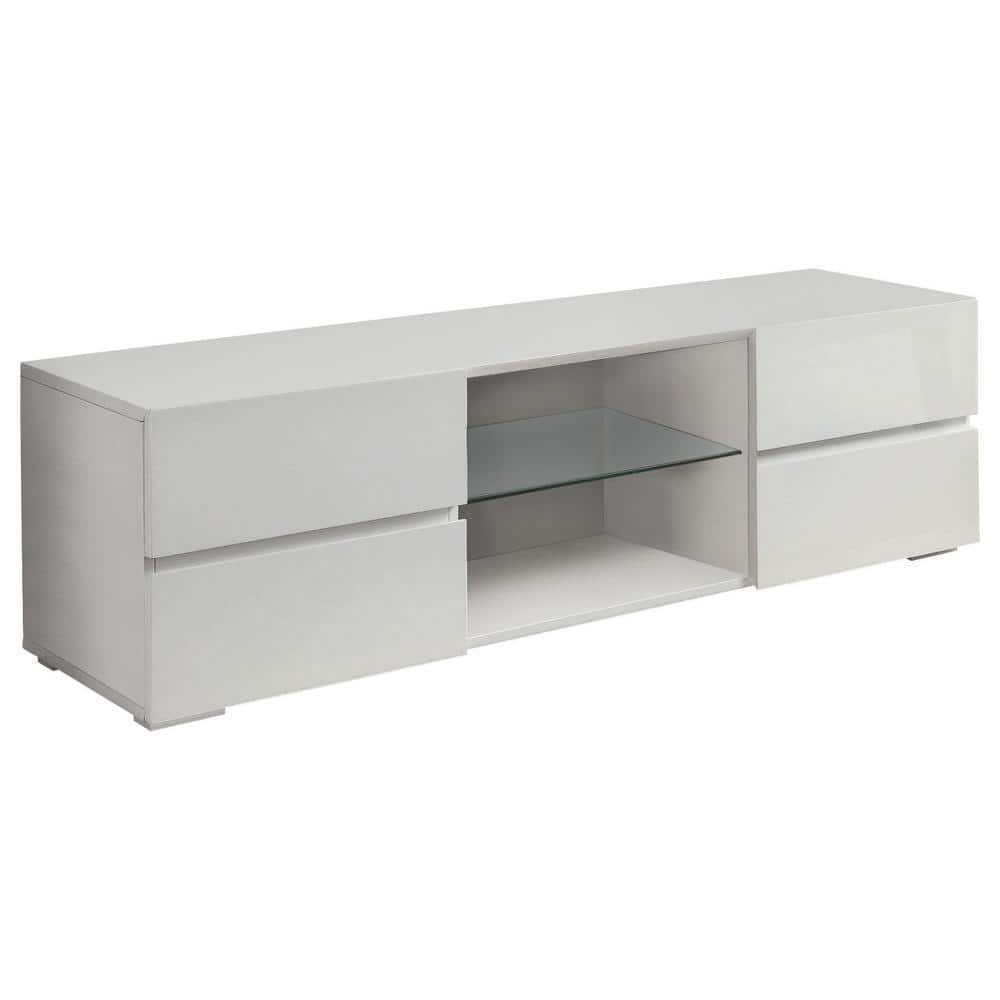 Luxe High-Gloss White 55" TV Console with Glass Shelf and Storage