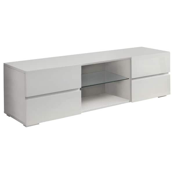Coaster Living Room 55 in. White Wood TV Stand with 4 Drawer Fits TVs Up to 65 in. with Cable Management