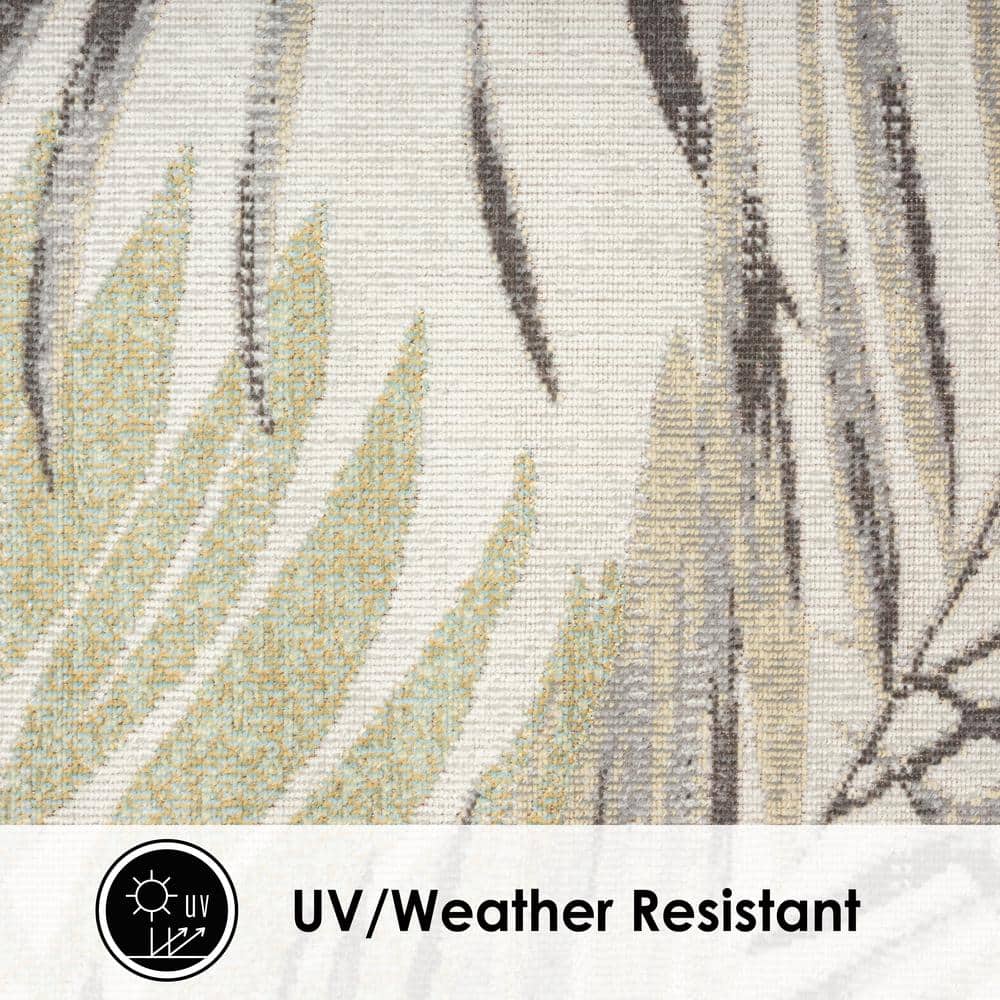 Ivory & Green Tropical Leaf Reversible 5' x 7' Synthetic Area Rug
