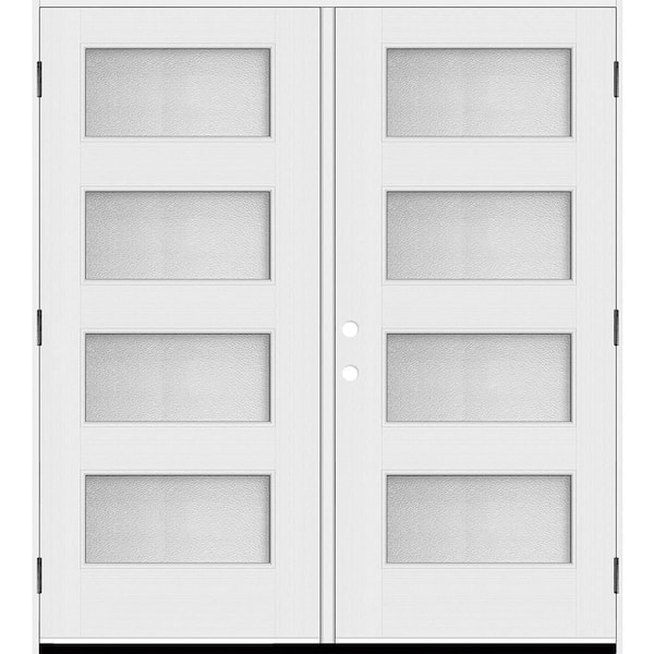 Palisade 72 in. x 80 in. 4L MicroGranite Impact Glass LHOS Unfinished Fiberglass Double Prehung Front Door w/4-9/16Jmb