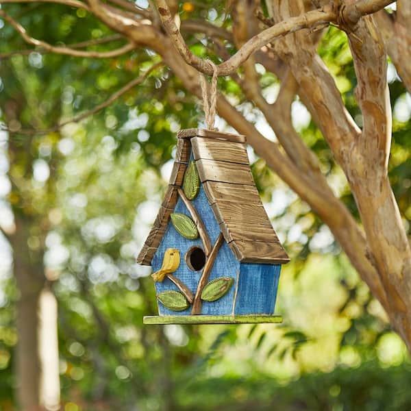 12.5 in. H Distressed Solid Wood Birdhouse with 3D Leaves