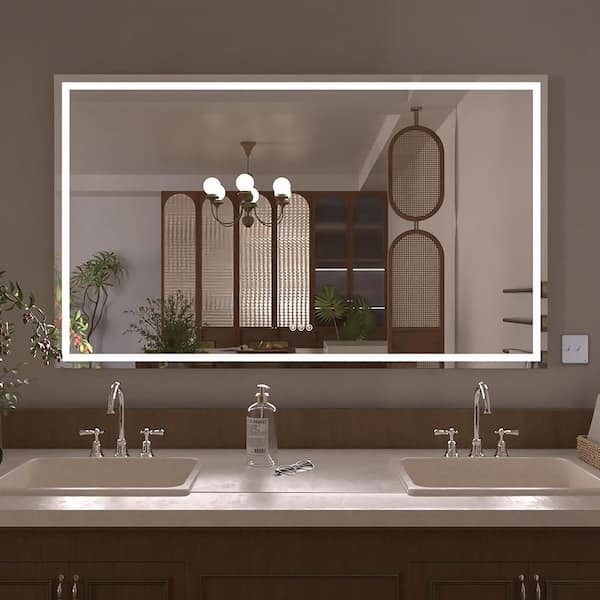 Althea 60 in. W x 36 in. H Rectangular Frameless LED Anti-Fog Wall Bathroom Vanity Mirror in Polished Crystal