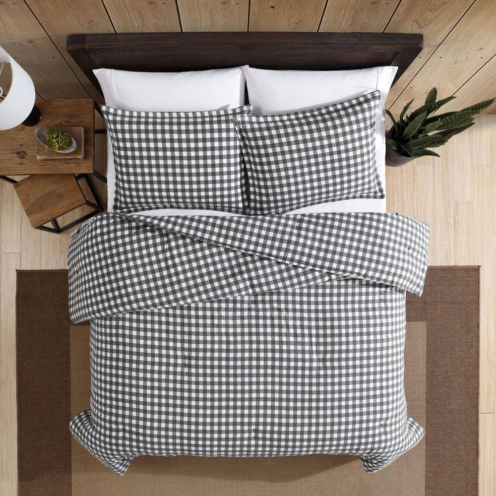 Full Gray Cotton Flannel Reversible Comforter Set with Shams