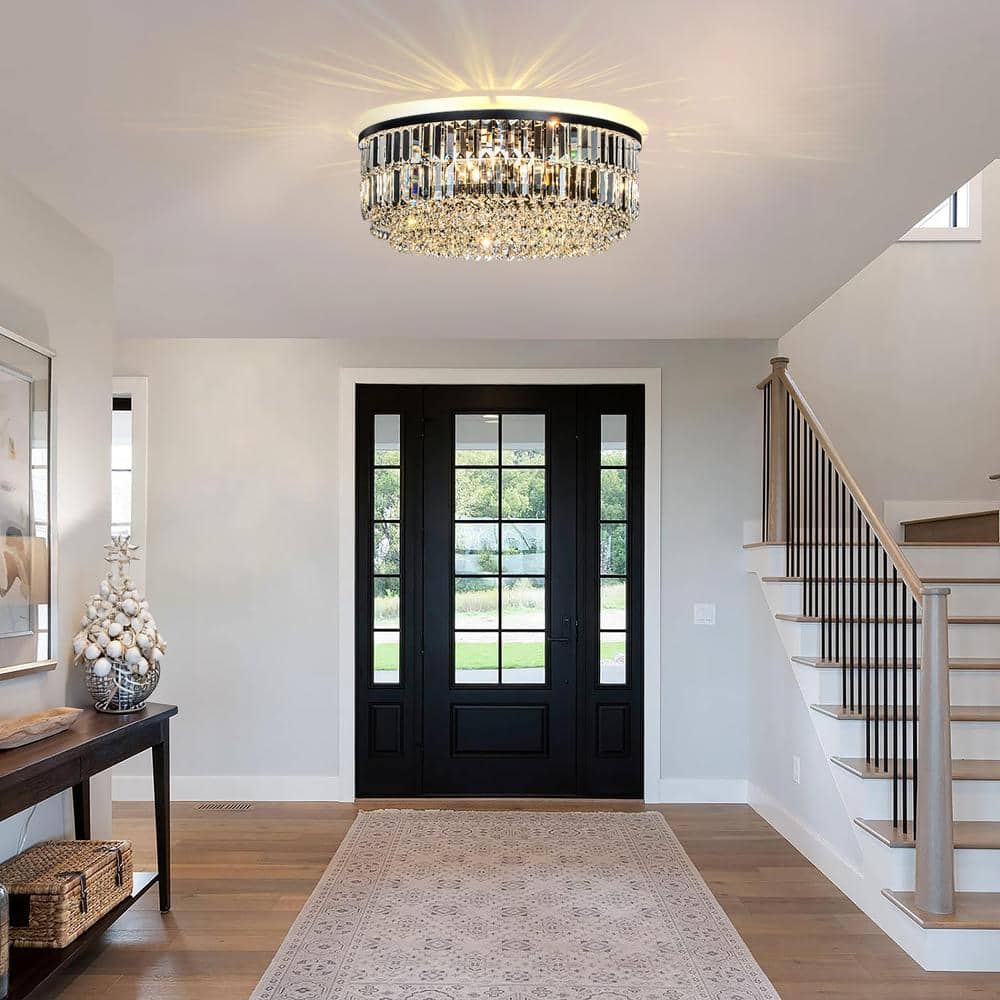 Matte Black and Crystal 24" Drum Flush Mount Ceiling Light
