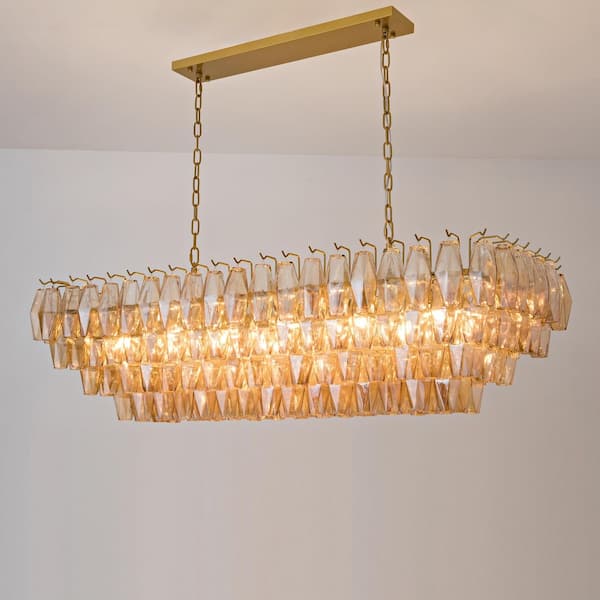 YUYI Modern Chandelier 54 in. 19-Lights Linear Gold Chandelier With Smoky Glass, Chandelier for Dining Room, Living Room