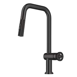 Urbix Industrial Pull-Down Single Handle Kitchen Faucet in Black Stainless Steel