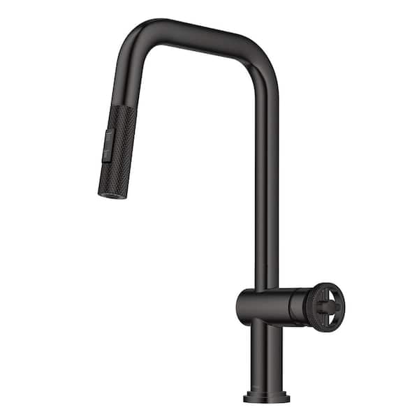 KRAUS Urbix Industrial Pull-Down Single Handle Kitchen Faucet in Black Stainless Steel