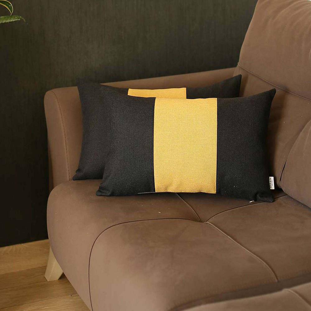 Boho-Chic Set of 2 Handcrafted Decorative Throw Pillow Cover Solid Jacquard 18" x 18" Black & Yellow Square Pillowcase for Couch, Bedding