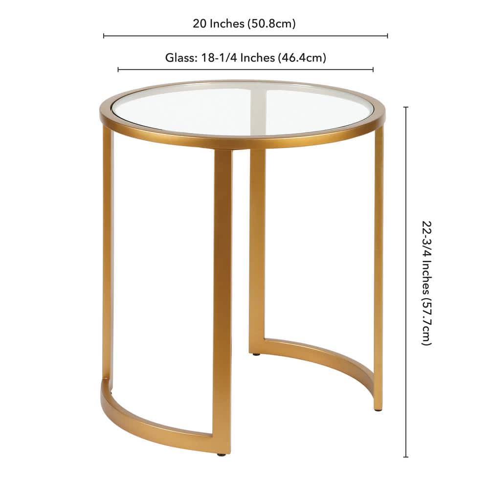 Mitera 20" Brass Round Side Table with Glass Top