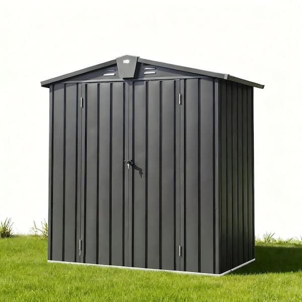 5.7 ft. W x 3 ft. D Metal Dark Gray Outdoor Storage Shed with Double Lockable Doors (17.1 sq. ft. )