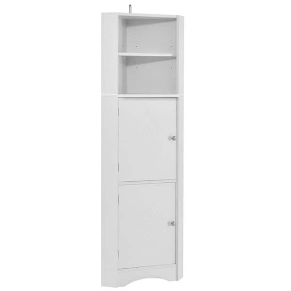 21 in. W x 12.8 in. D x 61 in. H White MDF Freestanding Triangle Linen Cabinet with Doors, Adjustable Shelf