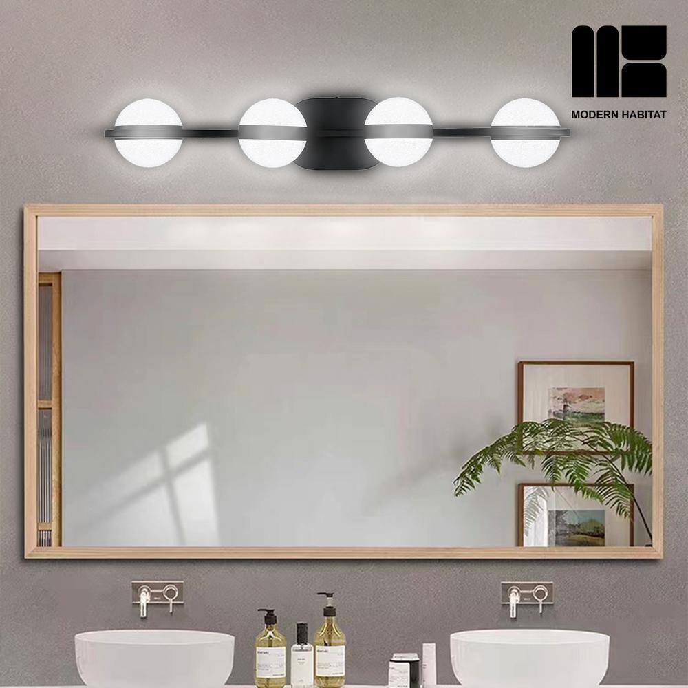 Black Metal 4-Light Dimmable LED Vanity Light with Globe Shades