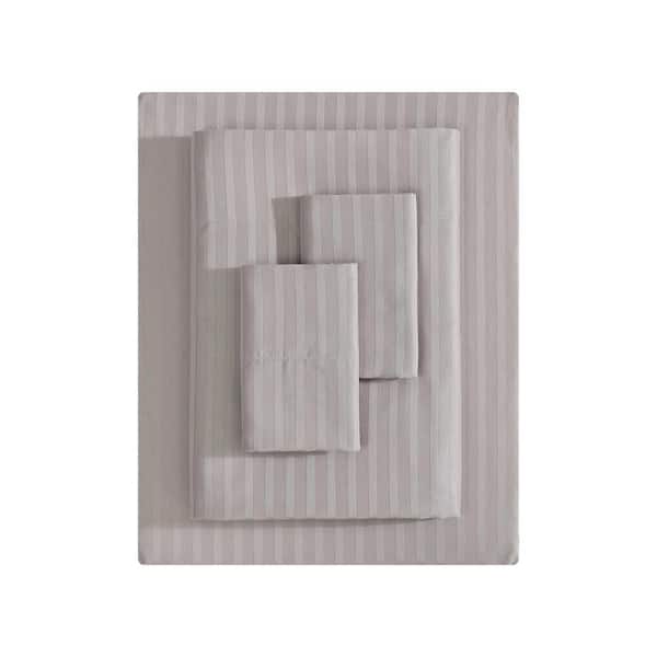 VERA WANG Dobby Stripe 4-Piece Brown Cotton King Sheet Set