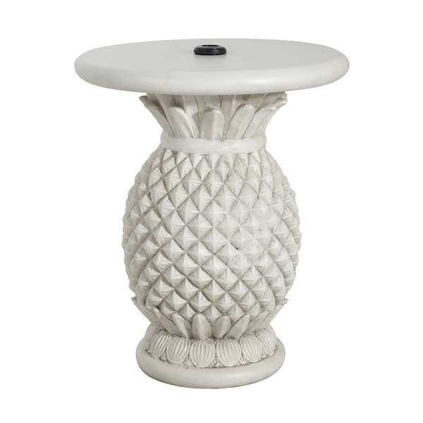 Severina Magnesium Oxide Round Outdoor Patio Umbrella Base Side Table in Antique White with Pineapple-Shaped Design