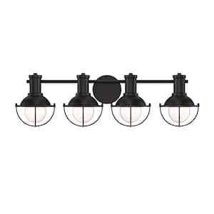 Dalton 31 in. 4-Light Matte Black Industrial Vanity with Metal Cages