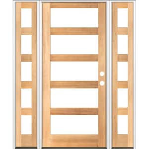 70 in. x 96 in. Modern Hemlock Left-Hand/Inswing 5-Lite Clear Glass Clear Stain Wood Prehung Front Door with Sidelites