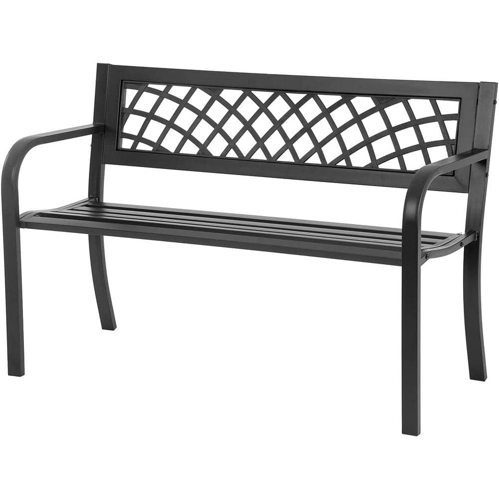 46 in. 2-Person Black Metal Outdoor Bench