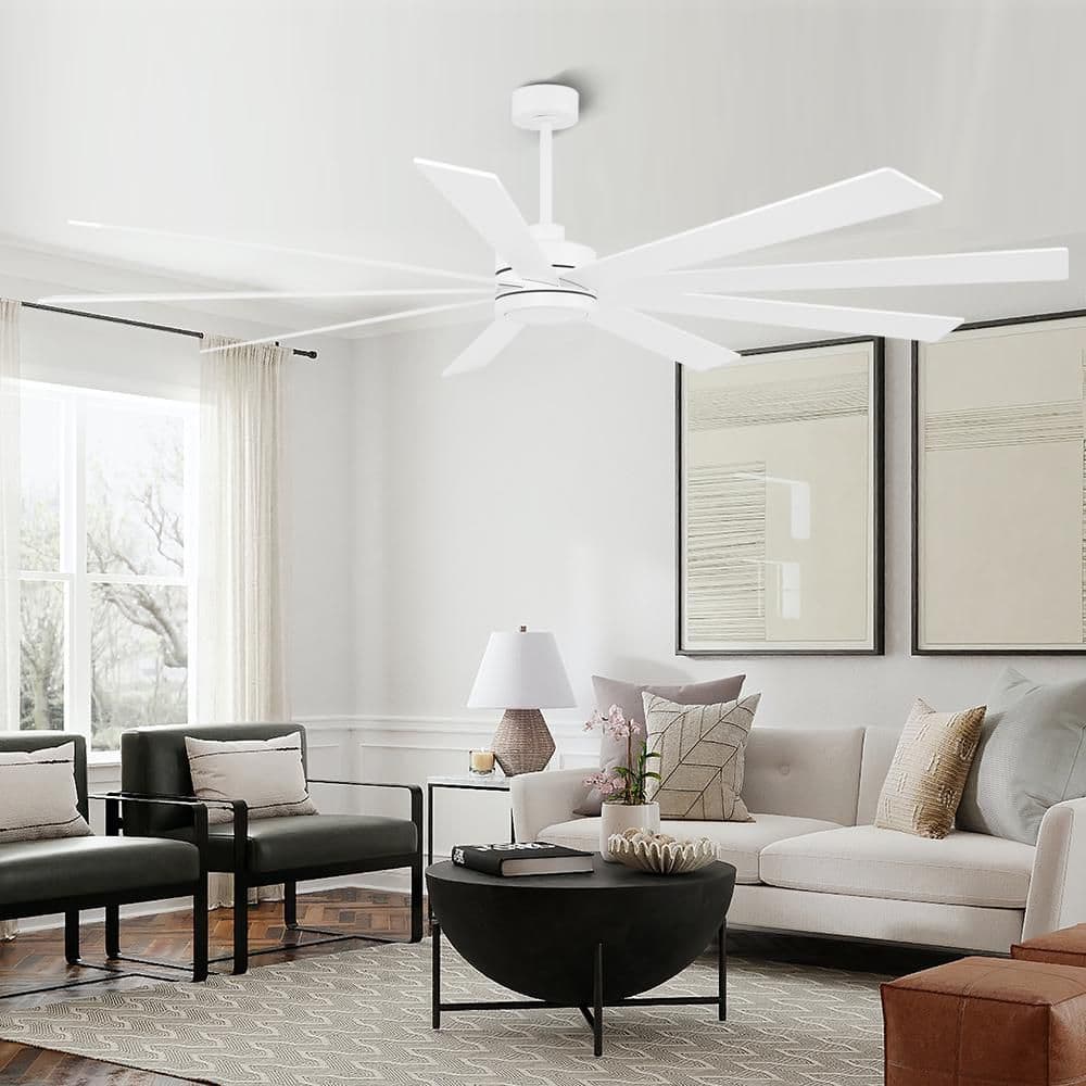 65 in. 9-Plywood Blades Dc Motor Indoor Downrod Standard Ceiling Fan with Remote, White price history on PriceWatchPro