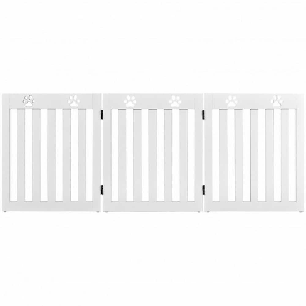 24 Inch White Folding Freestanding Metal Dog Gate