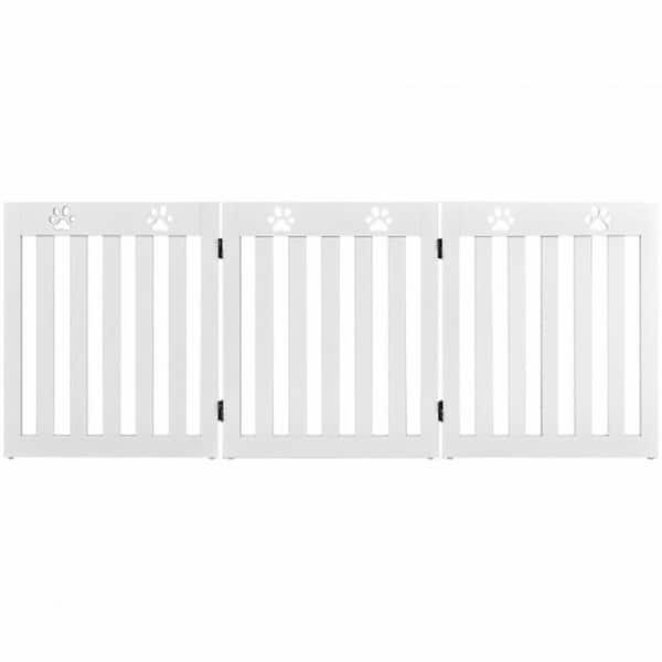 24 in. Folding Wooden Freestanding Dog Gate with 360° Flexible Hinge for Pet