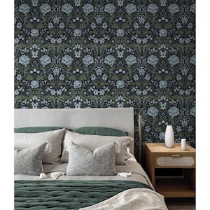 31.35 sq. ft. Blue and Sage Honeysuckle Trail Vinyl Peel and Stick Wallpaper Roll