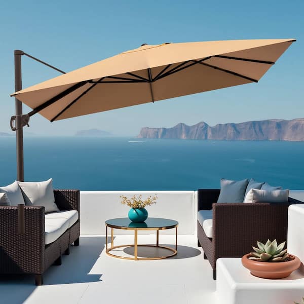 CLOUDFLY 11 ft. x 9 FT. Outdoor Cantilever Umbrella with Cross Stand Offset Patio Umbrella with 360-degree Rotation in Tan Brown 52PUTAN CLOUDFLY 11 ft. x 9 FT. Outdoor Cantilever Umbrella with Cross Stand Offset Patio Umbrella with 360-degree Rotation in Tan Brown 52PUTAN