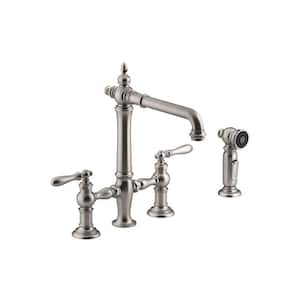Artifacts 2-Handle Bridge Kitchen Faucet with Lever Handles and Side Spray in Vibrant Stainless