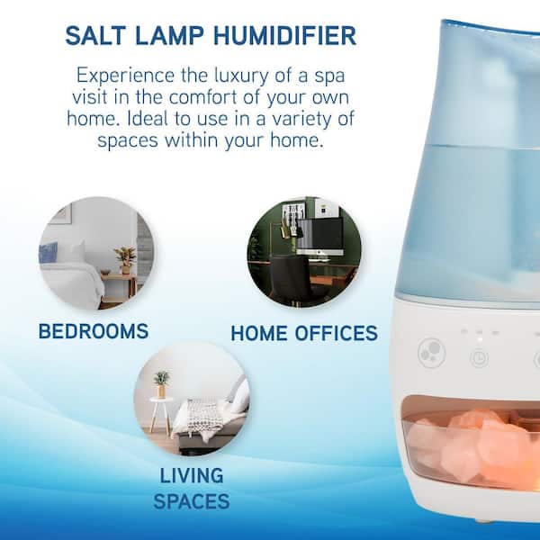 1 gal. Ultrasonic Cool Mist Humidifier and Salt Lamp for Rooms up to 190 sq. ft. Blue/White, 85 Hour Runtime on Low