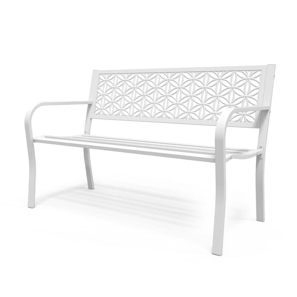 Karl home White Metal Outdoor Bench Patio Bench K1G56000996