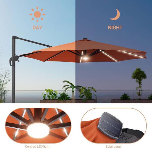Sonkuki 11 ft. Round Solar LED Aluminum 360-Degree Rotation