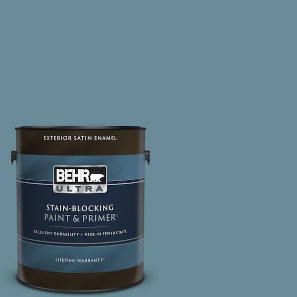 BEHR ULTRA 1 gal. #BIC-22 Relaxed Blue Satin Enamel Exterior Paint & Primer