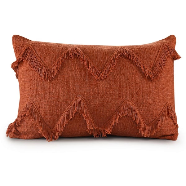Unbranded Solid Cinnamon Reddish Orange Chevron Shag 14 in. x 20 in. Indoor Throw Pillow