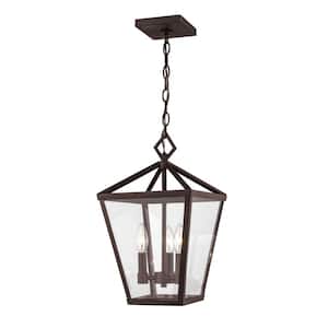 3-Light 10 in. Wide Powder Coated Bronze Outdoor Wall Lantern Taper Candle Pendant