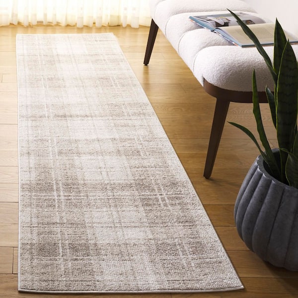 Oxford Plaids 2 ft. x 8 ft. Beige/Ivory Modern Plaid Runner Rug
