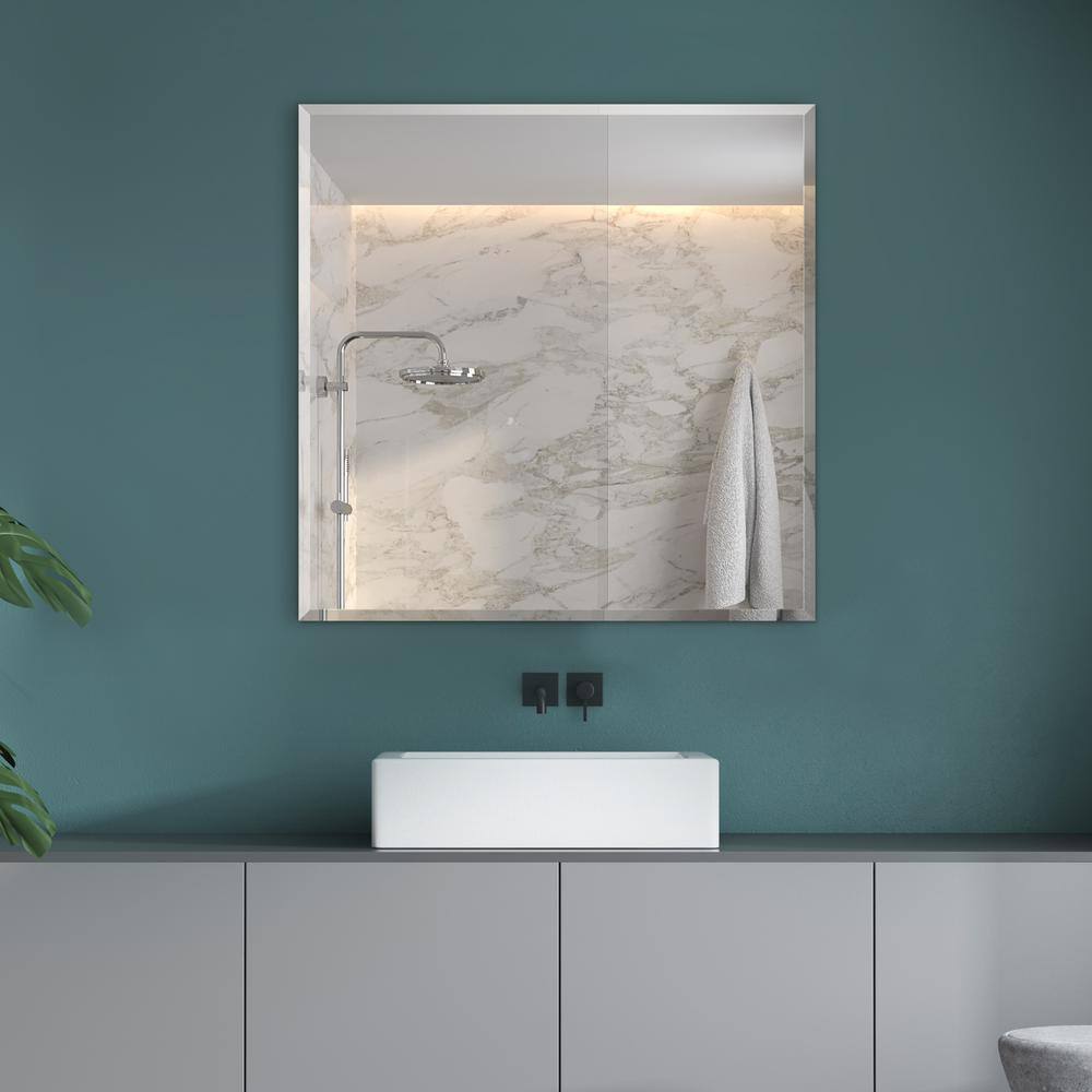 Elegant 24" Square Beveled Frameless Wall Mirror