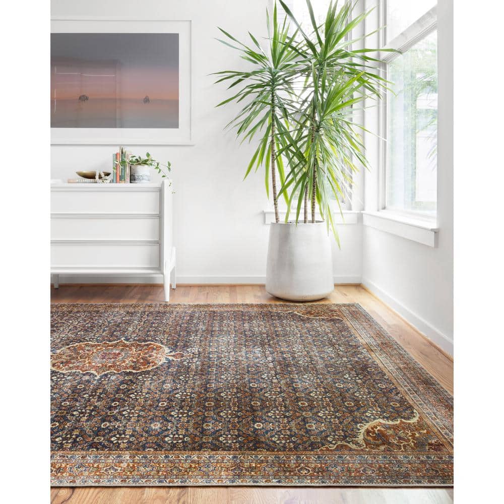Reversible Cobalt Blue 9' x 12' Easy-Care Synthetic Area Rug