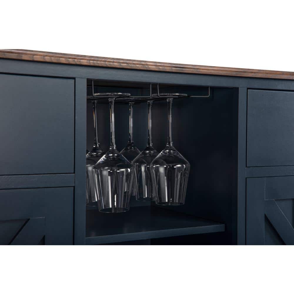 Navy Blue 47" Wood Bar Cabinet with Wine Rack and Nickel Knobs