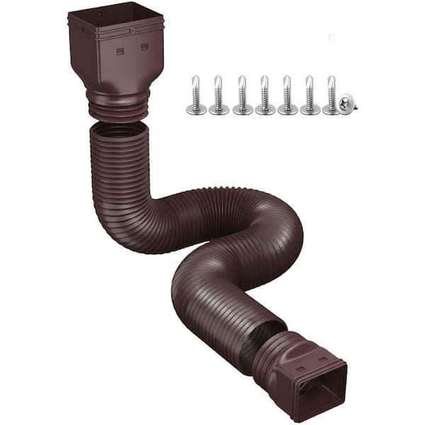 21-66 in. Brown Plastic Extendable Downspout Extension with Flexible Shape Retention for Rainwater Drainage