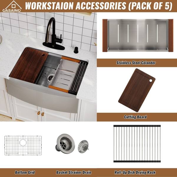 All-in-One Apron-Front Farmhouse Stainless Steel 33 in. Single Bowl Workstation Sink with Faucet and Accessories All-in-One Apron-Front Farmhouse Stainless Steel 33 in. Single Bowl Workstation Sink with Faucet and Accessories