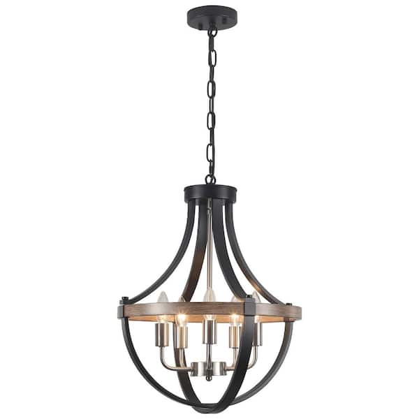 5-Light Nickel Industrial Chandelier Light Fixture for Living Room, Dining Room