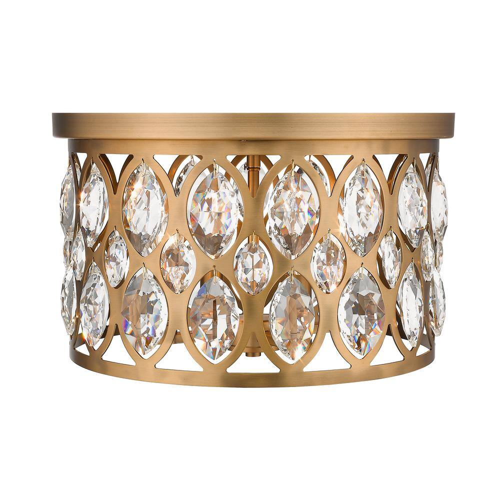 Heirloom Brass 15'' Crystal Accented Contemporary Flush Mount Light