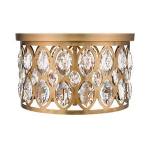 Dealey 14.75 in. 4-Light Heirloom Brass Flush Mount with Clear Shade