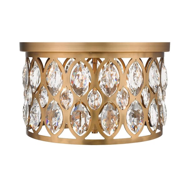 Unbranded Dealey 14.75 in. 4-Light Heirloom Brass Flush Mount with Clear Shade