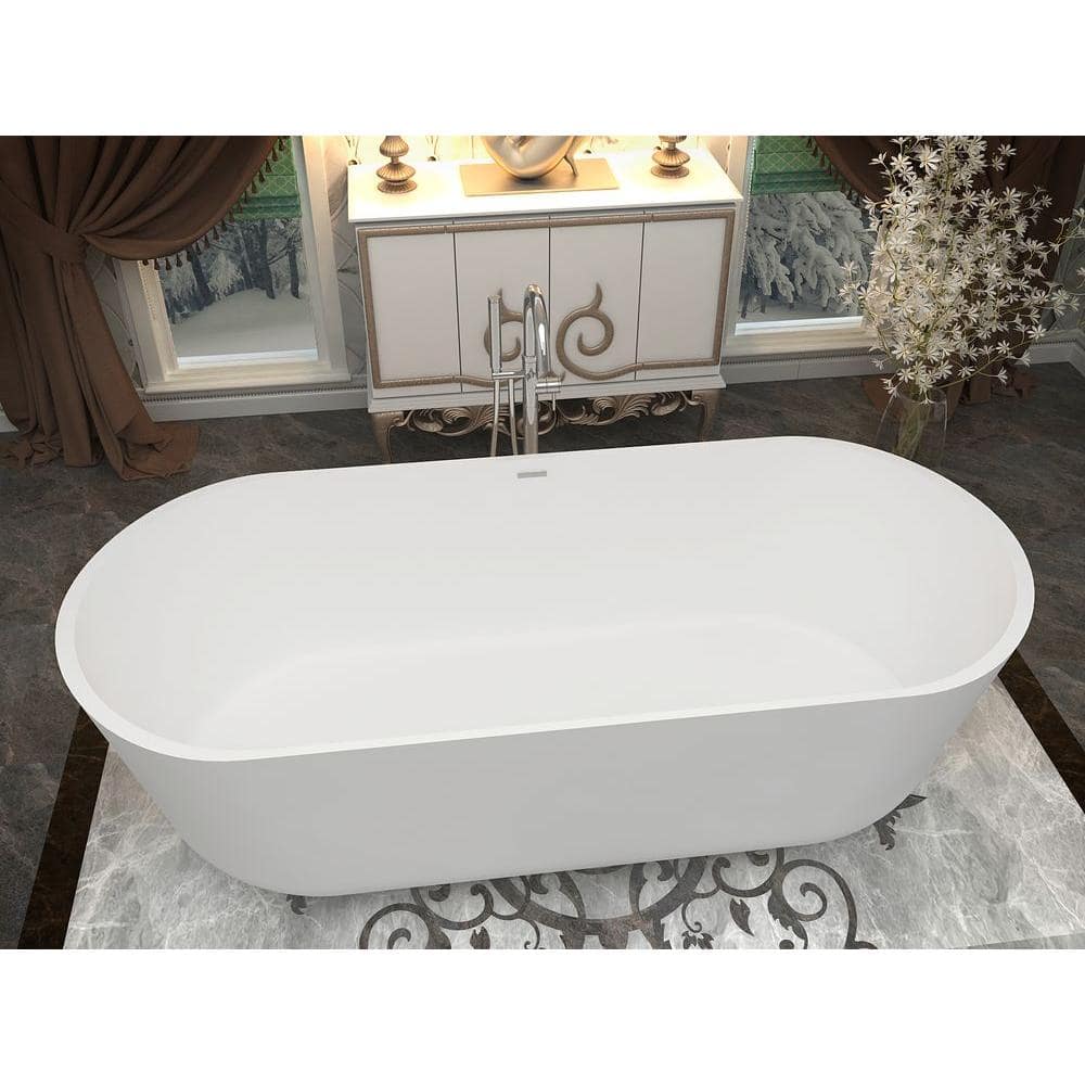 Badi 70.8'' Matte White Solid Surface Freestanding Bathtub