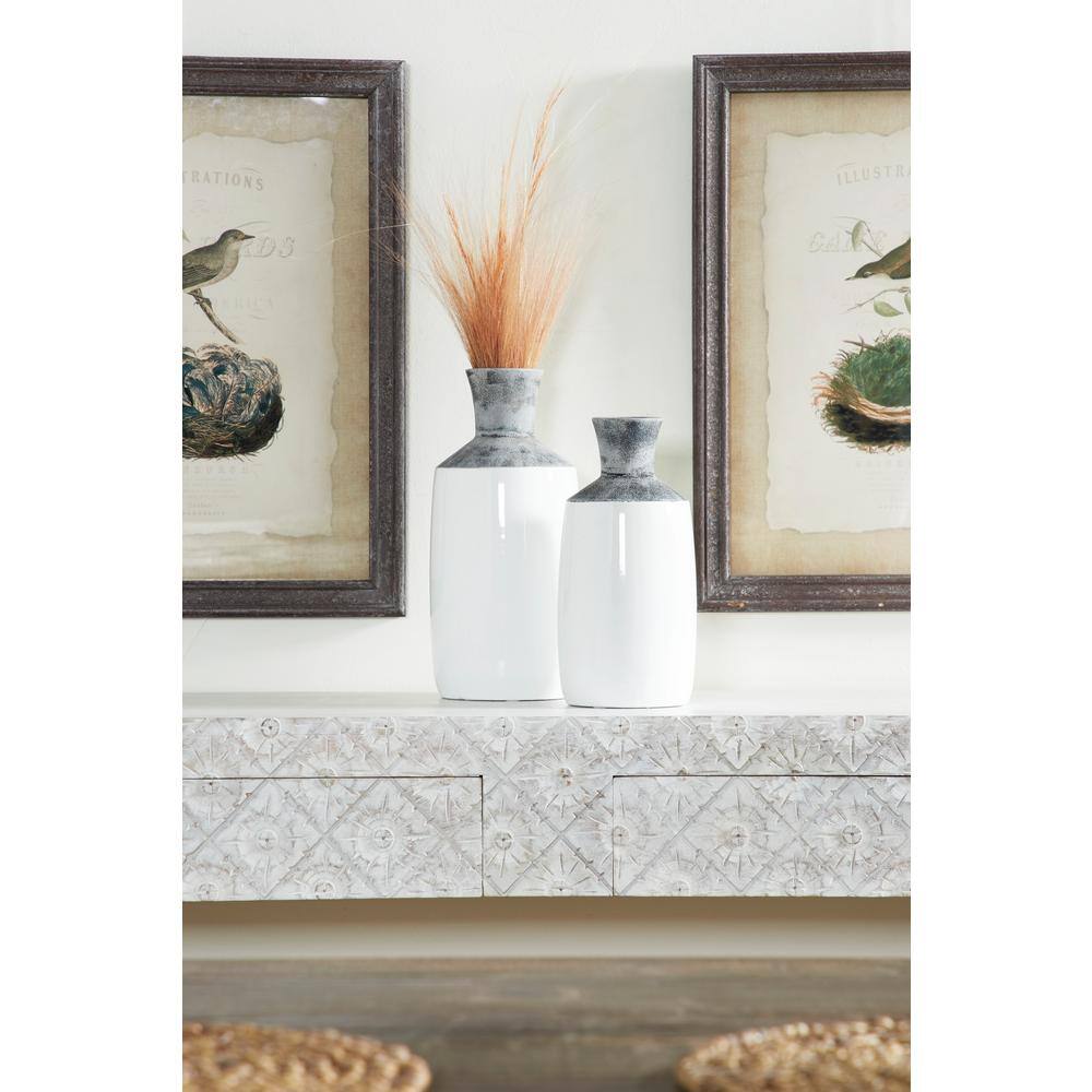 Glossy Gray Ceramic Cylinder Decorative Table Vase